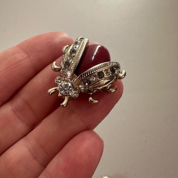 Rhinestone Fly Beatle Bug Hat Scarf Pins Lapel Clips Set of 4 Art to Wear Boho - Picture 4 of 12